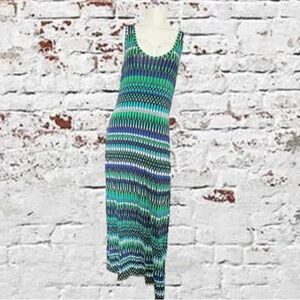 Calvin Klein Green & Blue Peacock Pattern Sleeveless Maxi Dress Size 12